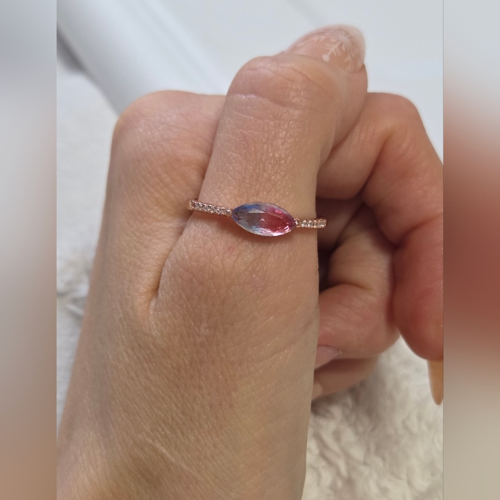 Pink & Blue Ombre Charmed Aroma, Rose Gold Plated S925 Size 10 Ring Coquette